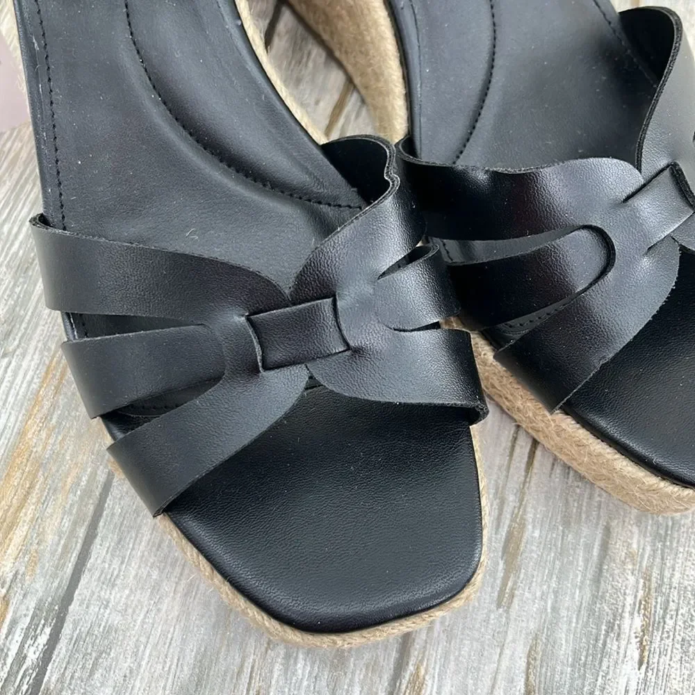 Women's Black Espadrille Wedge Sandals Shoes Size 10